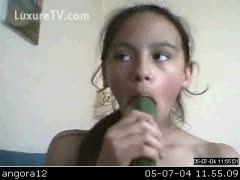 After using a toy to copulate herself, a bashful adolescent girl asks her dog to engage in beastiality.